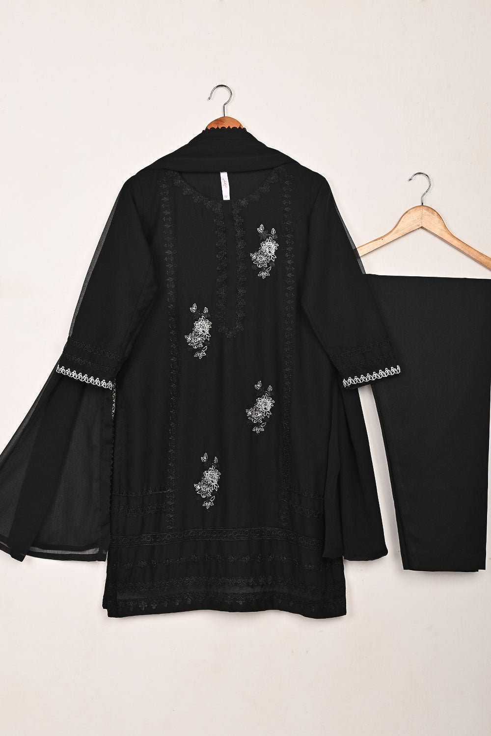 RTW-276-Black -  3Pc Ready to Wear Embroidered Chiffon Dress