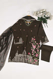 3SP-17B-Brown - 3PC COTTON EMBROIDERED Dress With Chiffon Embroidered Dupatta