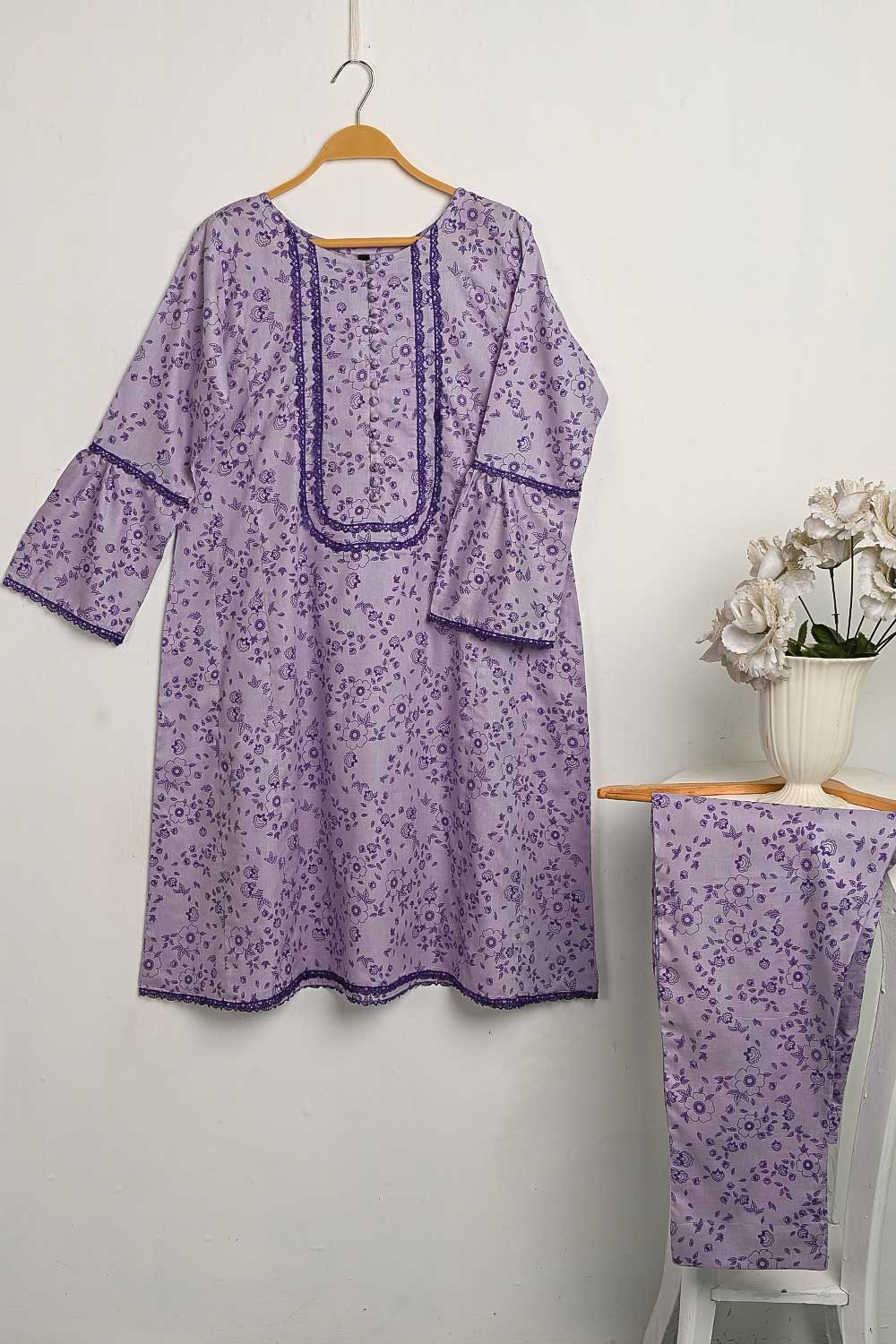 CPTP-17B-Purple - 2Pc Ready to Wear Cotton Printed Co-Ord Dress