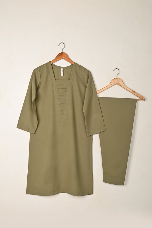 STP-259B-Khaki - 2Pc Ready to Wear Malai Solid Dress