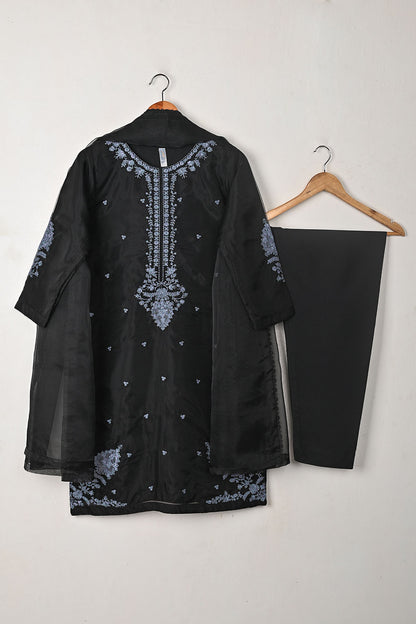 RTW-333-Black -  3Pc Ready to Wear Embroidered Organza Dress