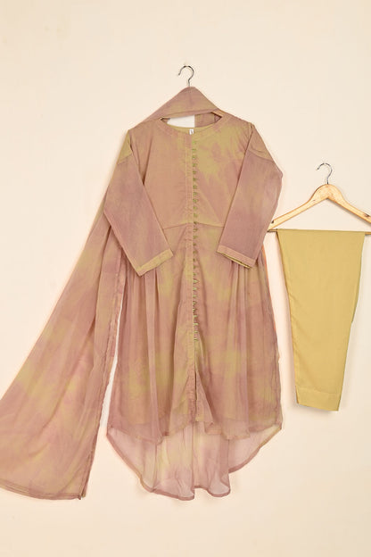 RTW-179-Peach -  3Pc Stitched Chiffon Frock