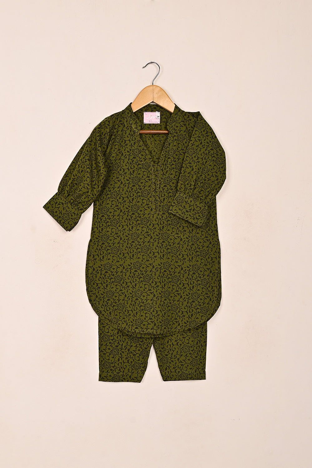 TKF-195-Mehndi - Kids 2Pc Printed Co-Ord Dress