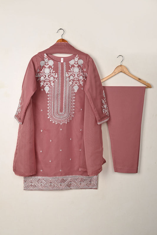 RTW-338-Tea Pink -  3Pc Ready to Wear Embroidered Organza Dress