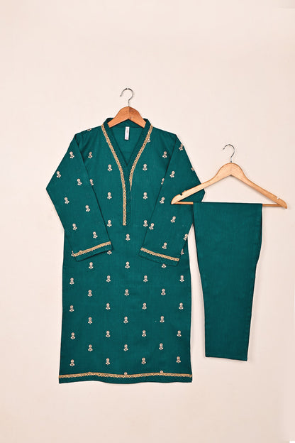 STP-194C-Turquoise - 2PC READY TO WEAR  EMBROIDERED COTTON DRESS