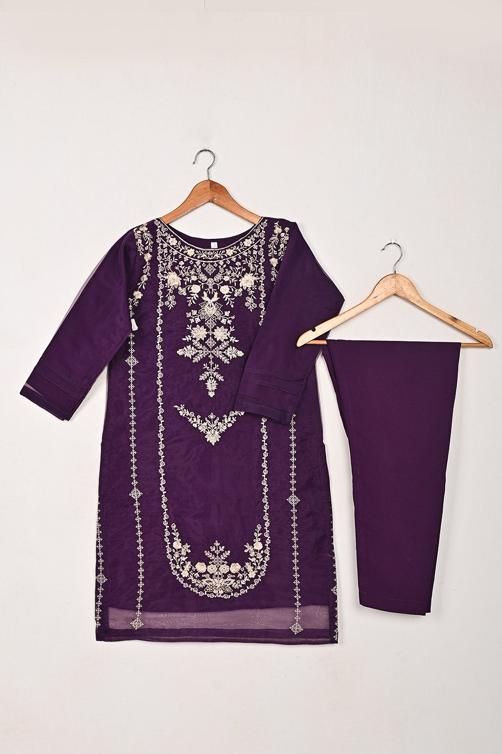 STP-207A-Purple - 2Pc Ready to Wear Organza Embroidered Dress