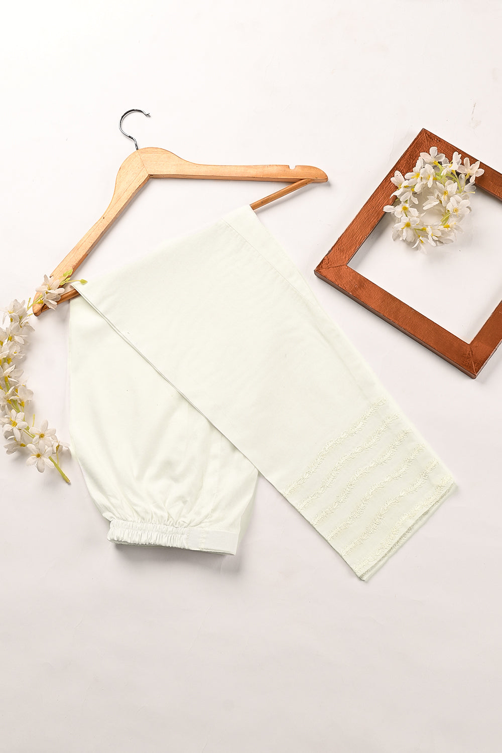 ET-01C-White - Ready To Wear Embroidered Cambric Trouser