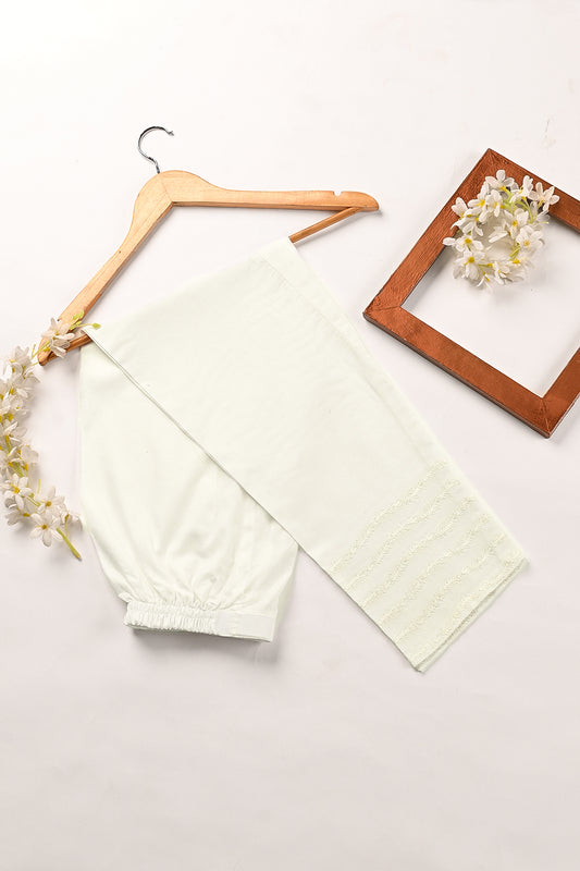 ET-01C-White - Ready To Wear Embroidered Cambric Trouser