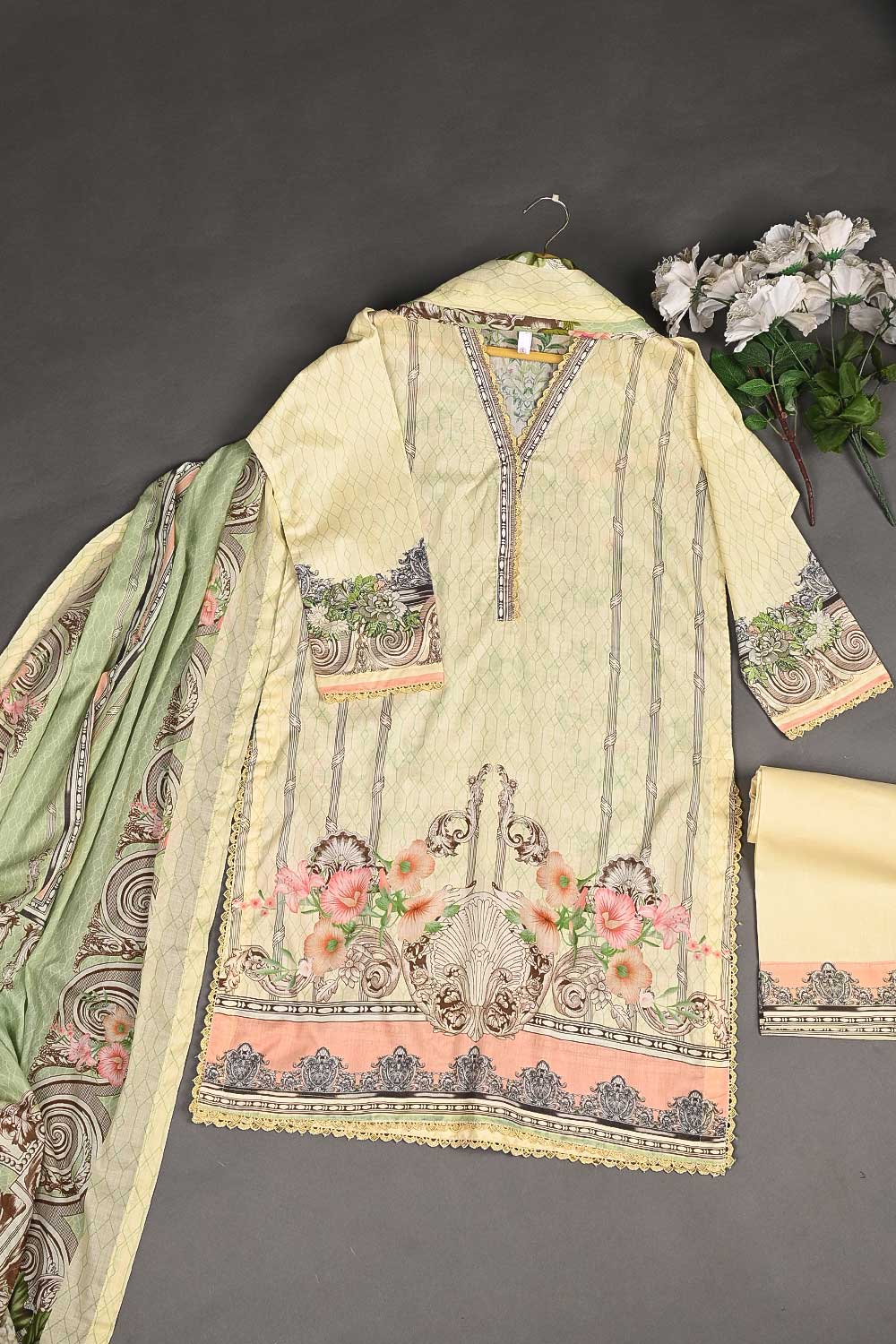 LT-003 - Three Piece Ready To Wear Digital Printed Lawn Dress With Digital Printed Swiss Voile Lawn Dupatta