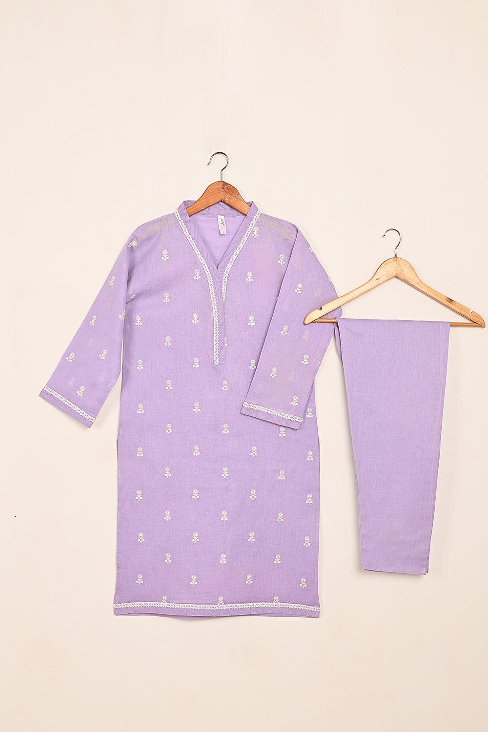STP-194A-Purple - 2PC READY TO WEAR  EMBROIDERED COTTON DRESS