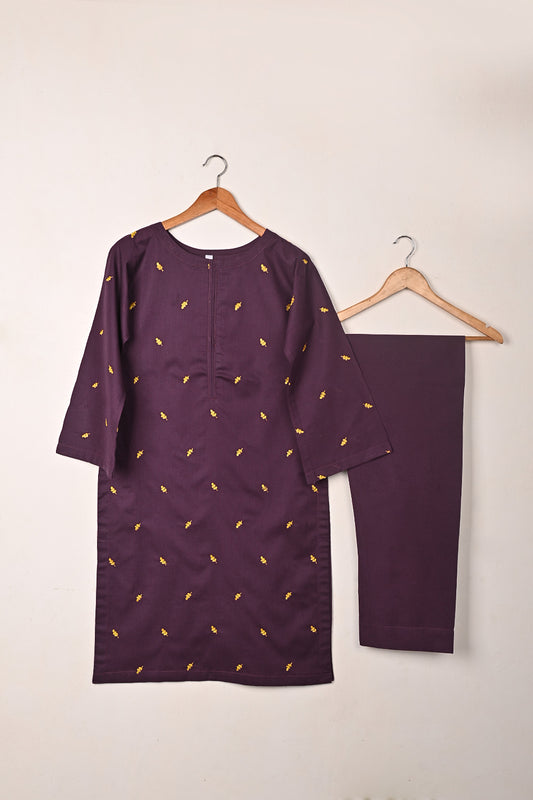 STP-250A-Purple  - 2Pc Ready to Wear Embroidered Cambric Dress