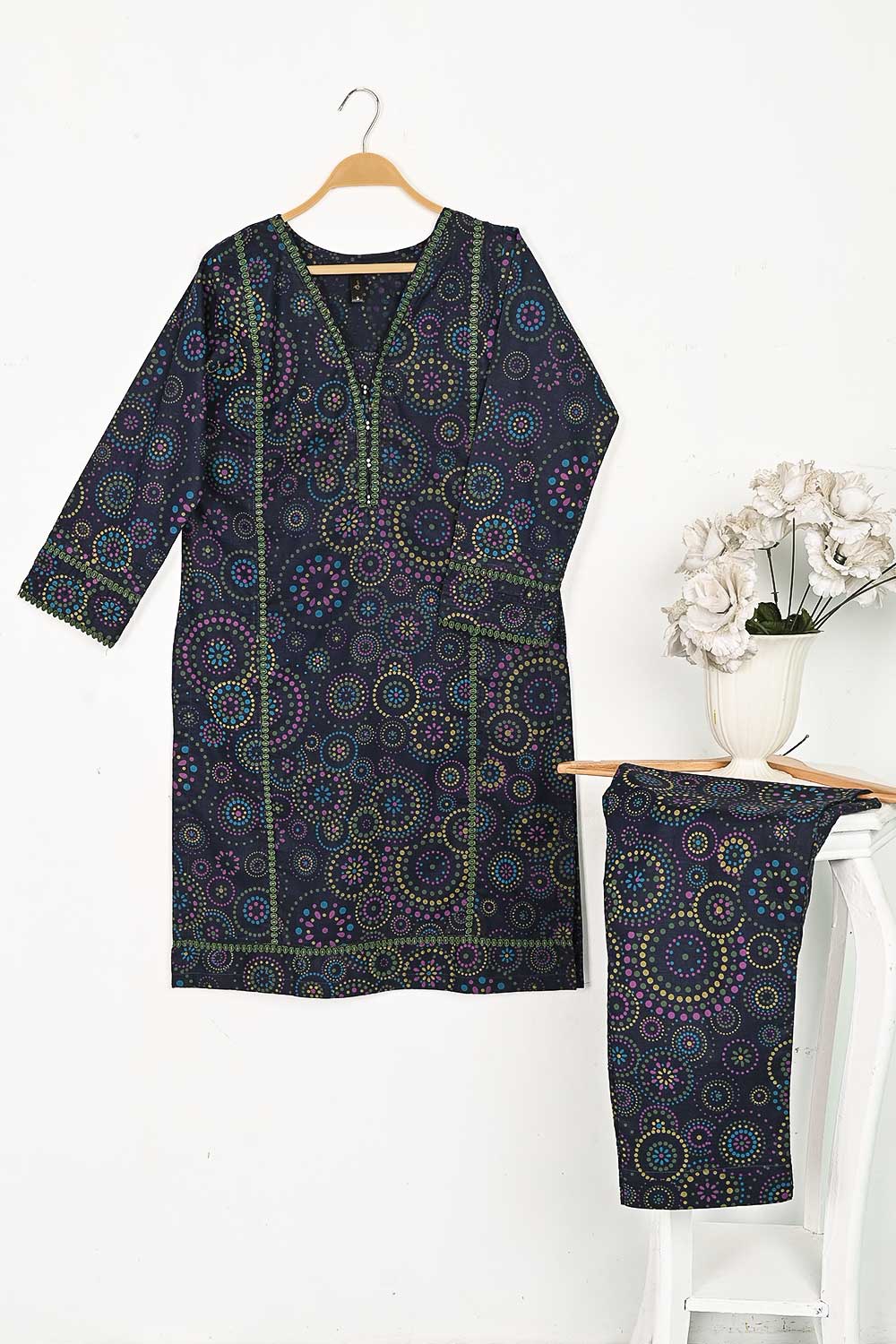 CPTP-8E-Blue - 2Pc Ready to Wear Cotton Printed Co-Ord Dress