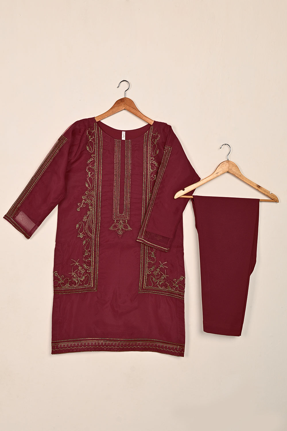 STP-125B-Maroon - 2Pc Organza With Malai Trouser