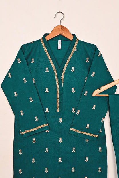 STP-194C-Turquoise - 2PC READY TO WEAR  EMBROIDERED COTTON DRESS