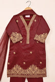 TKF-157-Maroon - Kids 3Pc Javeria Net Embroidered Formal Dress