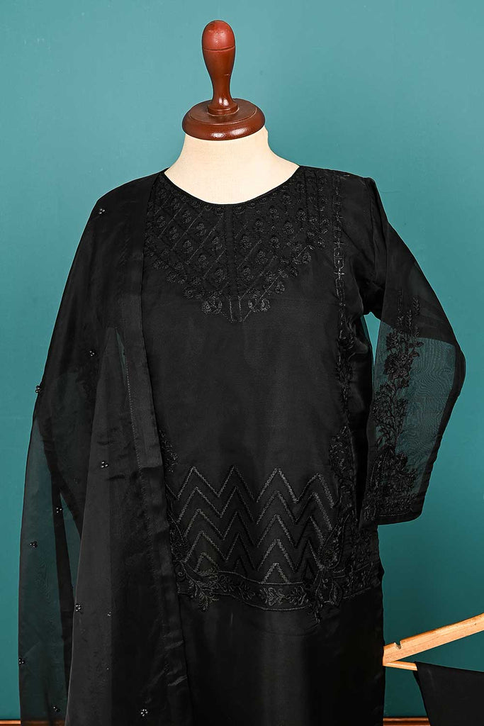 RTW-61-Black -  3Pc Stitched Embroidered Organza Dress