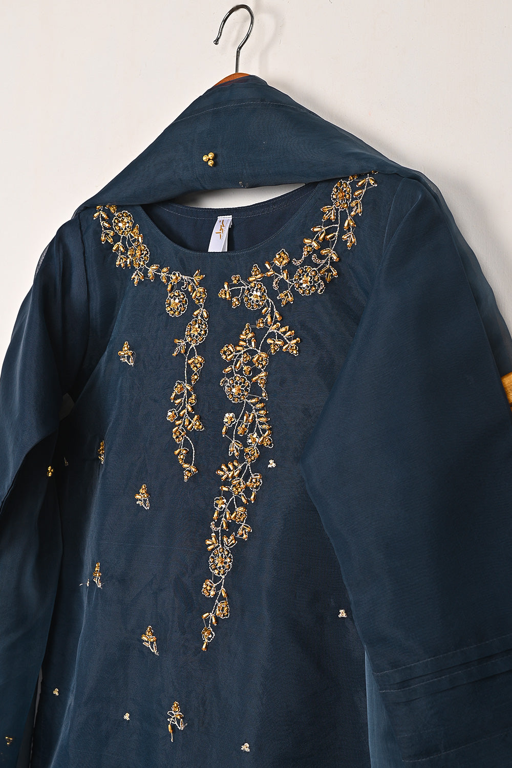 RTW-291-NavyBlue - 3Pc Ready to Wear Embroidered Premium Adda Work Organza Dress