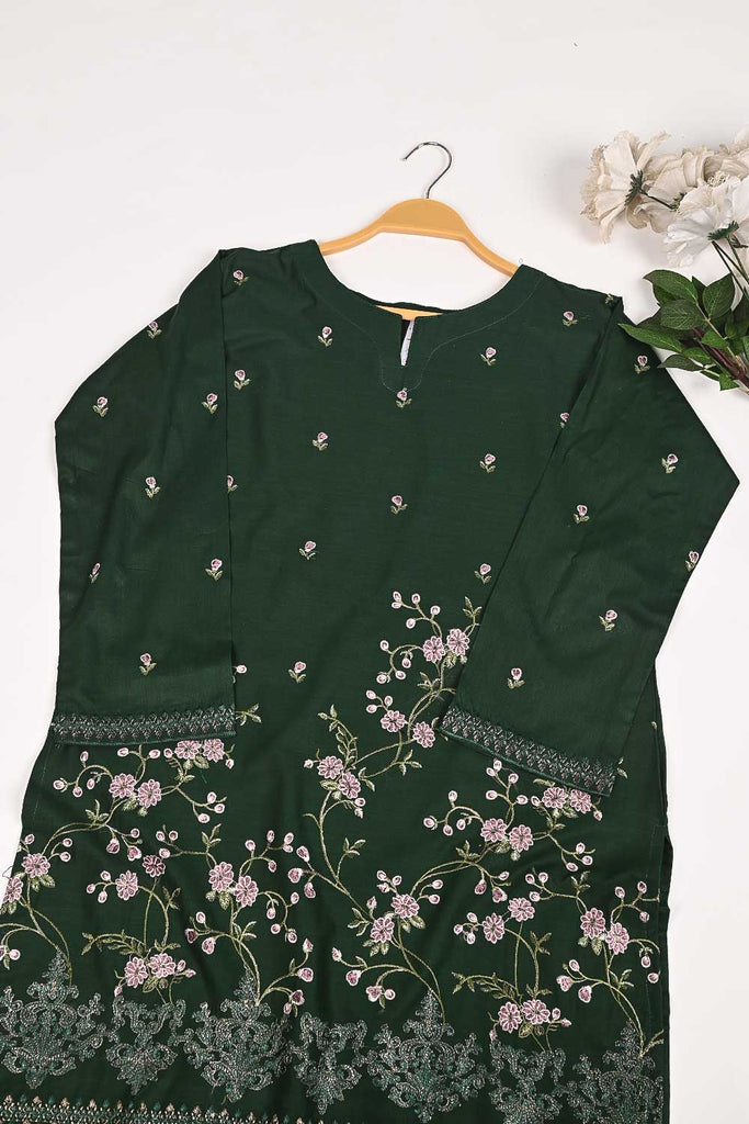 3SP-18A-Green - 3PC COTTON EMBROIDERED Dress With Chiffon Embroidered Dupatta