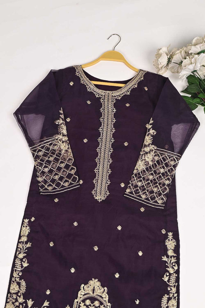 RTW-161-Purple - 3Pc Stitched Organza Embroidered Dress
