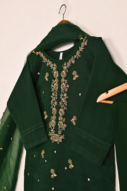 RTW-231-Green - 3Pc Ready to Wear Embroidered Premium Adda Work Organza Dress