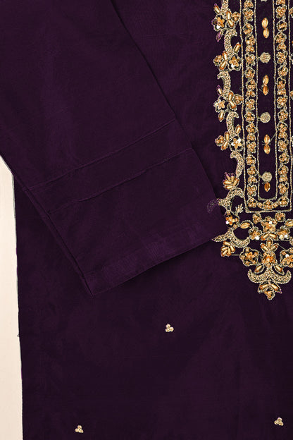 RTW-266-Purple - 3Pc Ready to Wear Embroidered Premium Adda Work Organza Dress