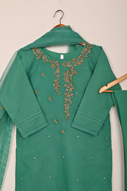 RTW-237-Sea Green - 3Pc Ready to Wear Embroidered Premium Adda Work Organza Dress