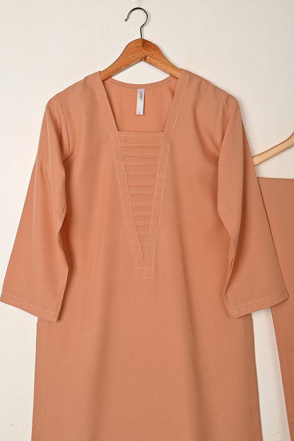 STP-259A-Peach - 2Pc Ready to Wear Malai Solid Dress