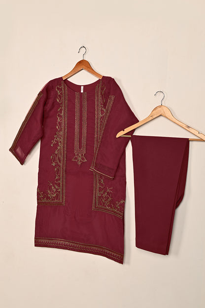 STP-125B-Maroon - 2Pc Organza With Malai Trouser