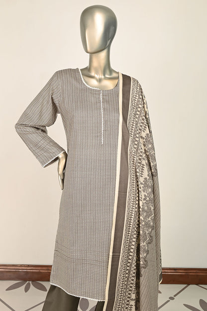 3SP-23- Gray- 3Pc Printed Lawn Stitched Dress