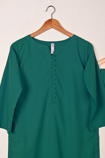 STP-235F-Dull Green - 2Pc Ready to Wear Malai Solid Dress