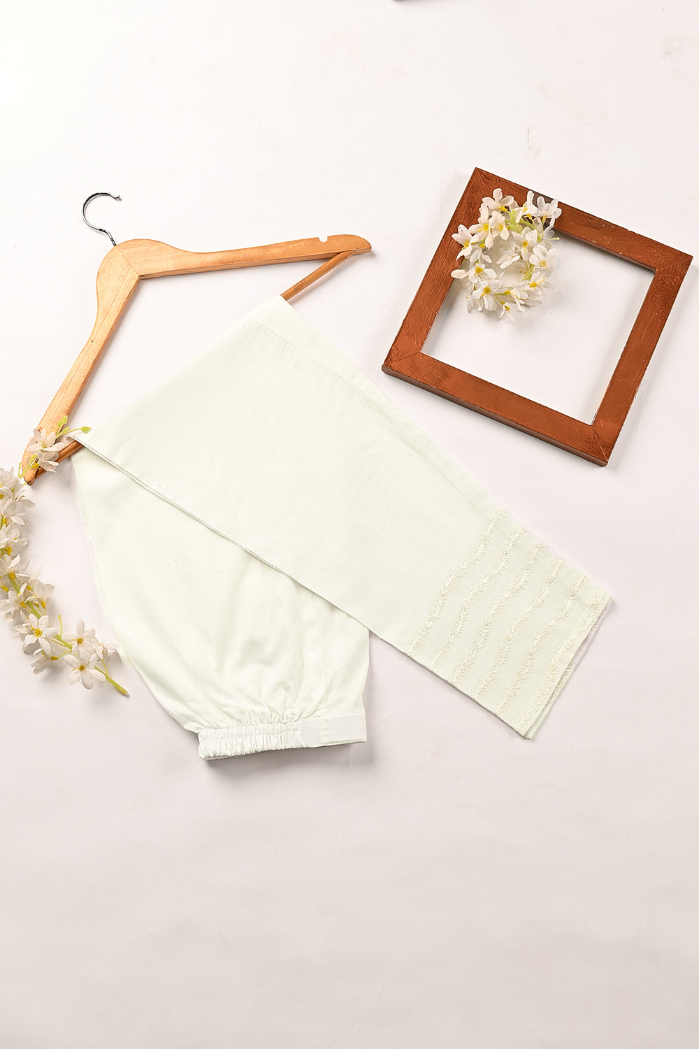 ET-01C-White - Ready To Wear Embroidered Cambric Trouser