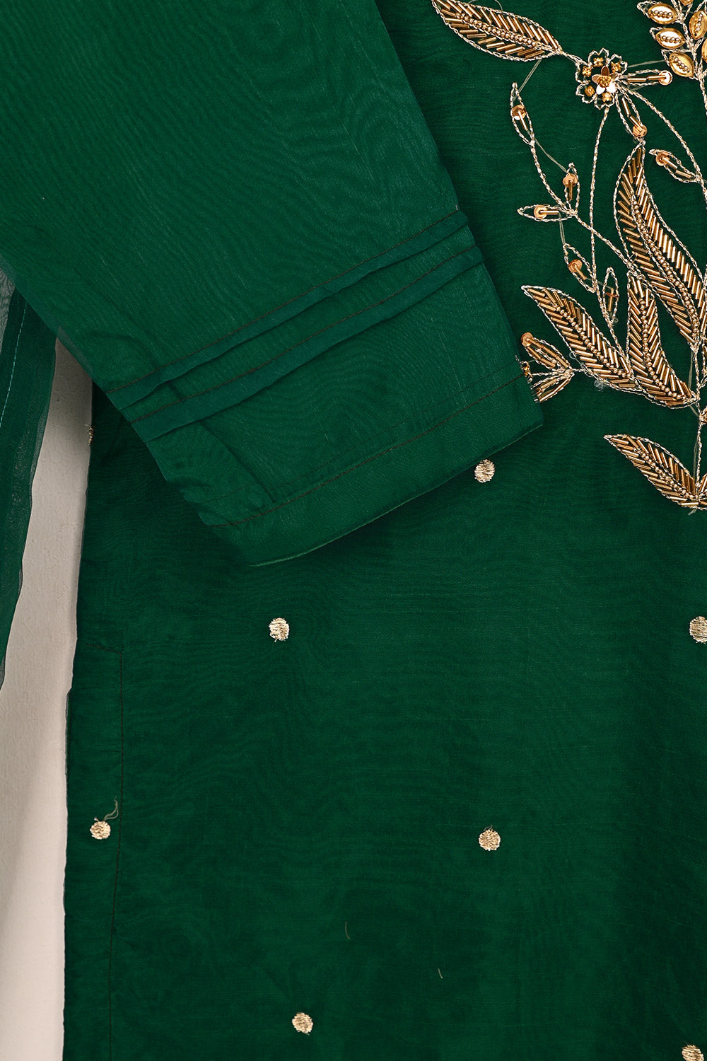 RTW-238-Green - 3Pc Ready to Wear Embroidered Premium Adda Work Organza Dress