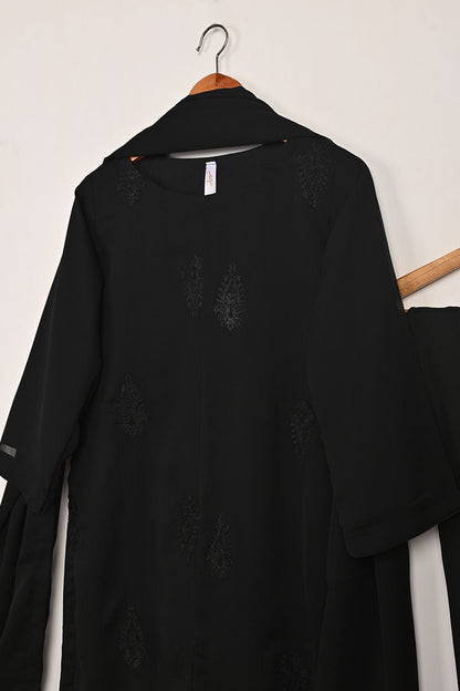 RTW-281-Black -  3Pc Ready to Wear Embroidered Chiffon Dress