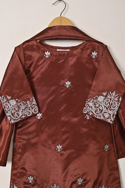 TKF-274-Rust - Kids 3Pc Ready to Wear Silk Embroidered Dress