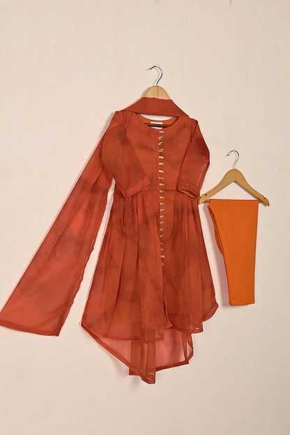 TKF-138-Orange - Kids 3Pc Chiffon Ready to Wear Frock