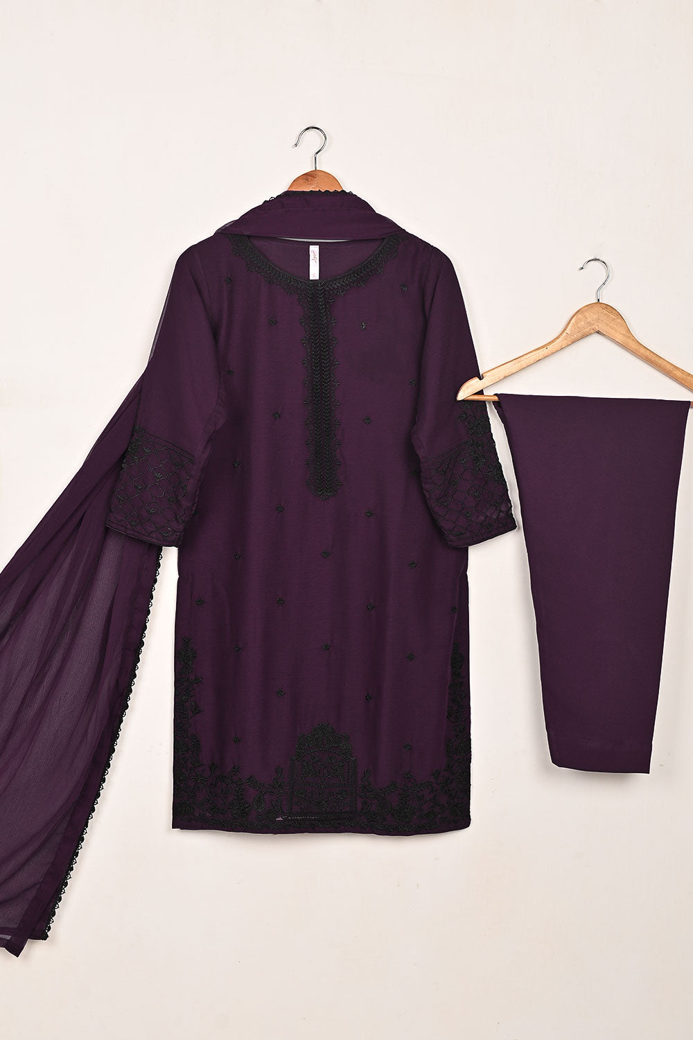 RTW-273-Magenta -  3Pc Ready to Wear Embroidered Chiffon Dress