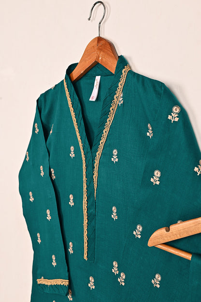 STP-194C-Turquoise - 2PC READY TO WEAR  EMBROIDERED COTTON DRESS