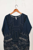 3SP-11A-NavyBlue - 3Pc Cotton Embroidered Dress With Chiffon Embroidered Dupatta