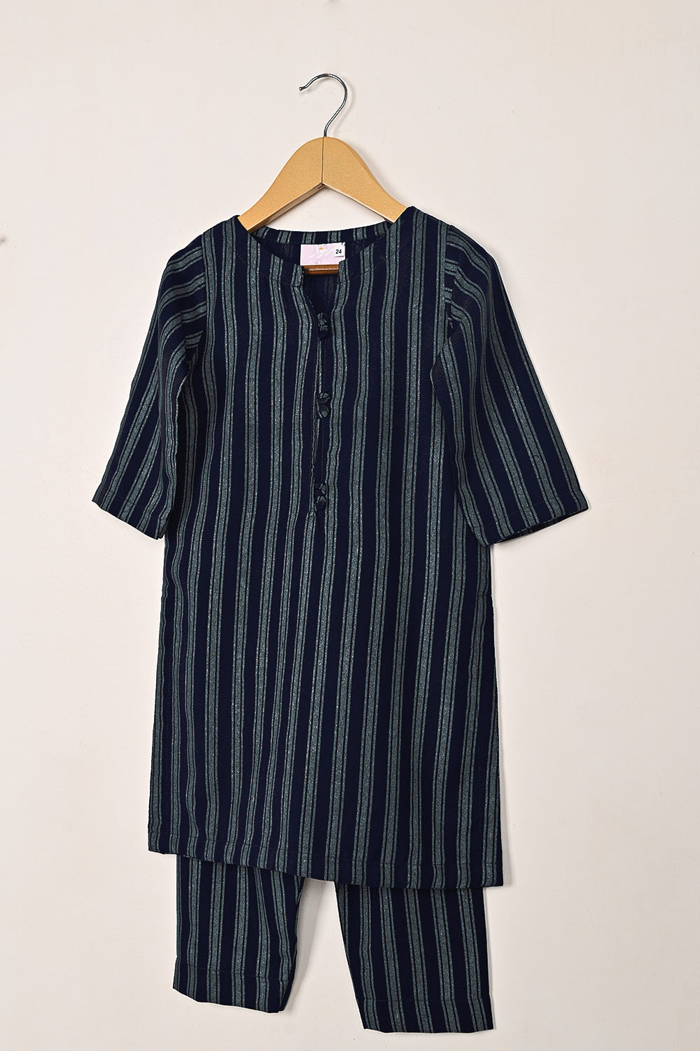 TKF-256-Navy Blue - Kids 2Pc Ready to Wear Silk Printed Dress