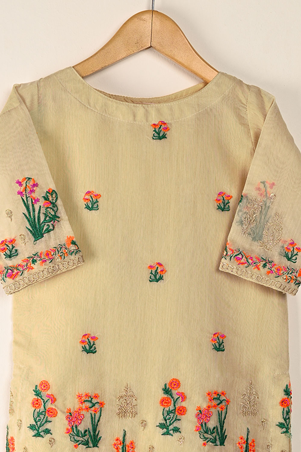 TKF-117-SKIN - Kids 2Pc Embroidered Paper Cotton Dress