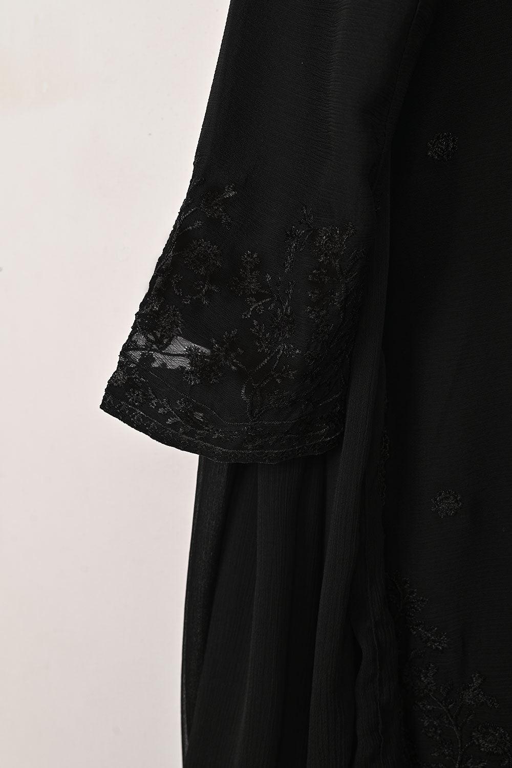 RTW-278-Black -  3Pc Ready to Wear Embroidered Chiffon Dress