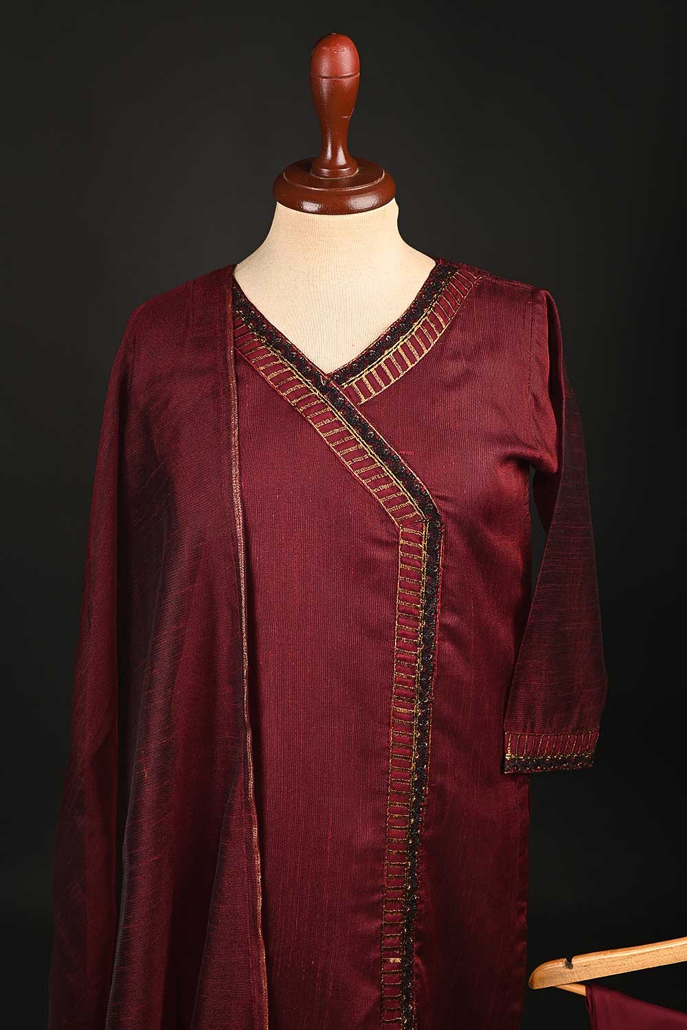 RTW-154-Maroon - 3Pc Stitched Khaadi Net Embroidered Dress
