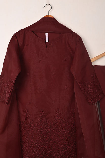 RTW-315-Maroon -  3Pc Ready to Wear Embroidered Organza Dress