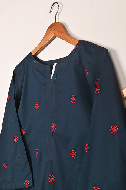 STP-248A-Navy Blue  - 2Pc Ready to Wear Embroidered Cambric Dress