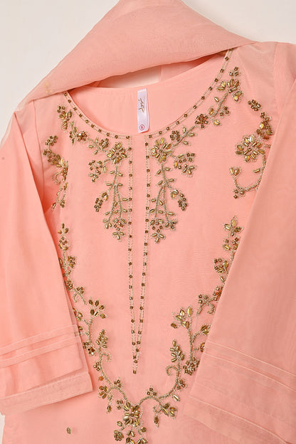 RTW-271-Peachy Pink - 3Pc Ready to Wear Embroidered Premium Adda Work Organza Dress