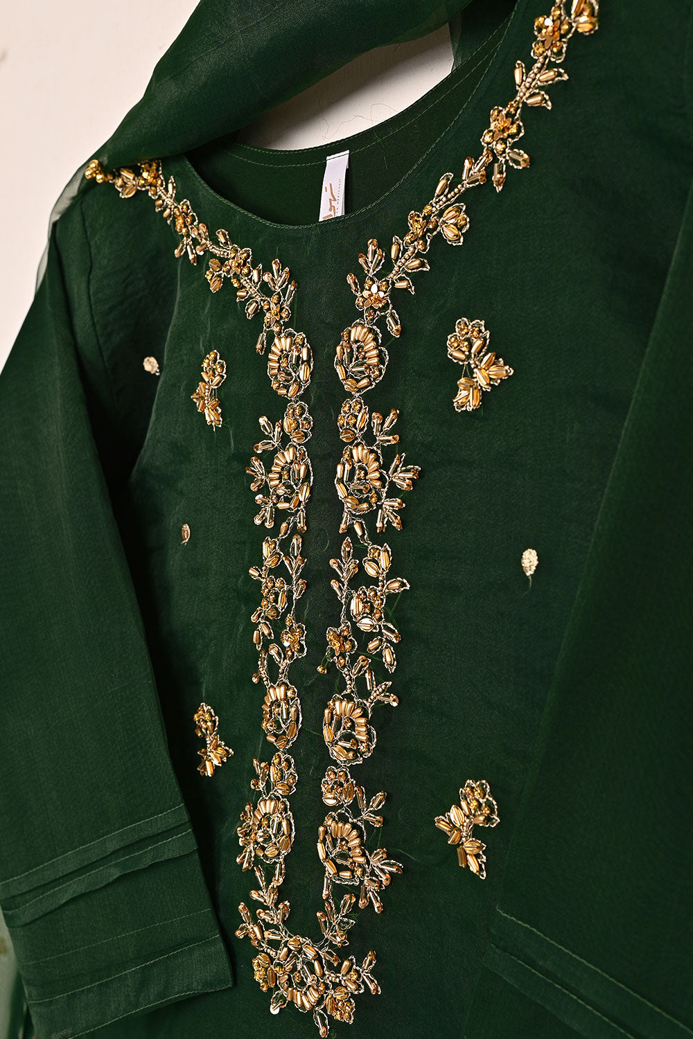 RTW-231-Green - 3Pc Ready to Wear Embroidered Premium Adda Work Organza Dress