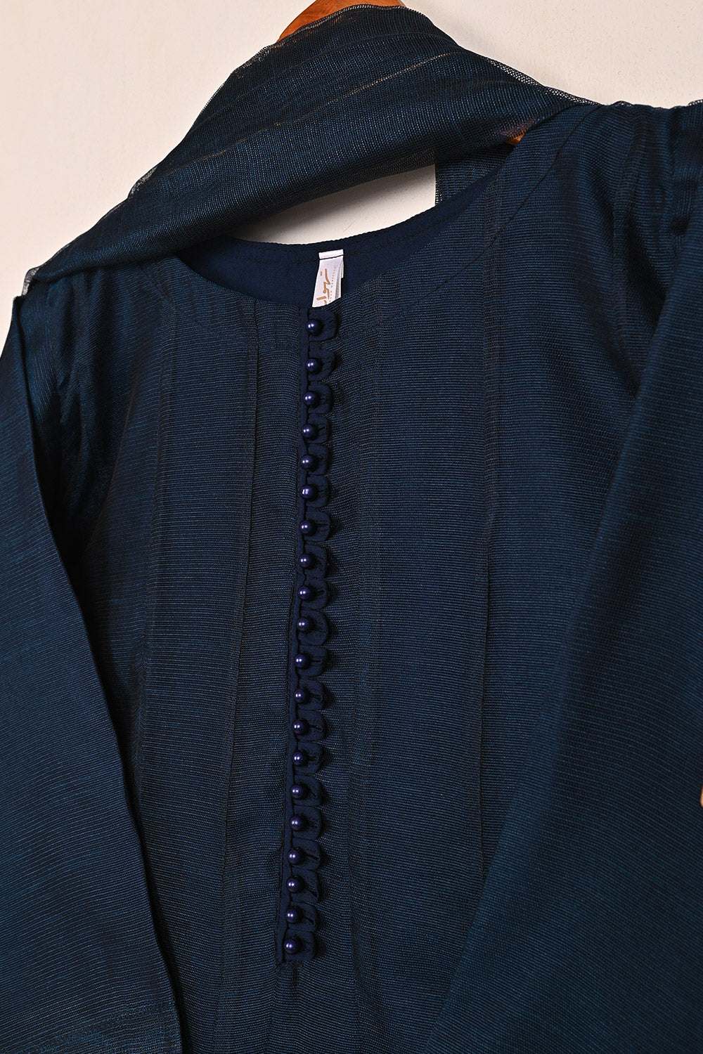 RTW-225-NavyBlue -  3Pc Ready to Wear Khaddi Net Frock