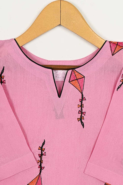 KOS-17-Pink - Kids Pc Cotton Embroidered Stitched Kurti