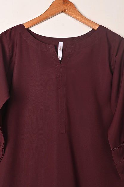 STP-247A-Maroon - 2Pc Ready to Wear Malai Solid Dress