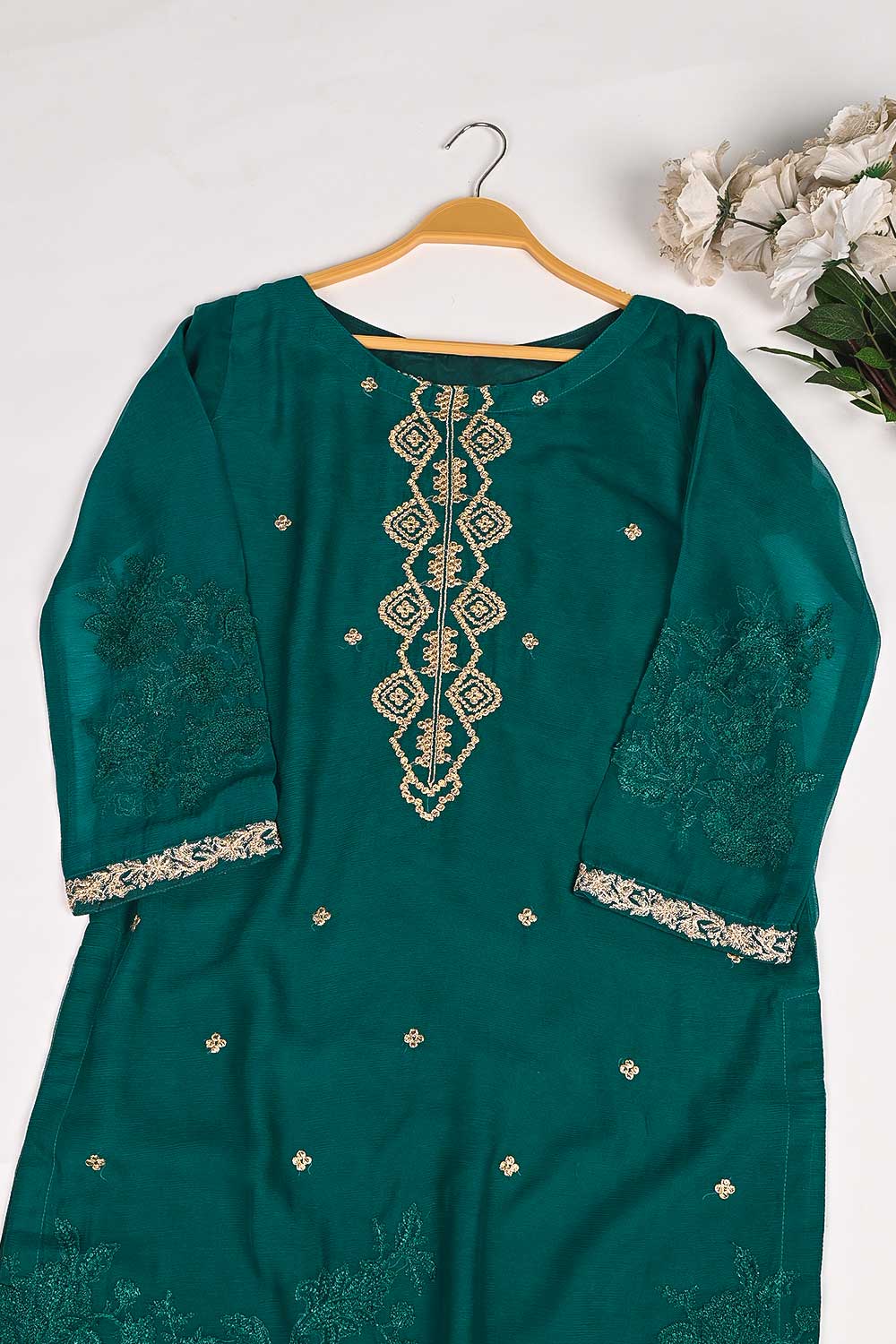 RTW-162-Green - 3Pc Stitched Chiffon Embroidered Dress